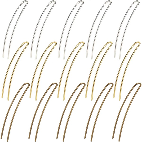 Paquete de 15 horquillas para el pelo largo, de aleación de metal, color dorado, plateado, bronce, aleación de metal, en forma de U, con forma de U