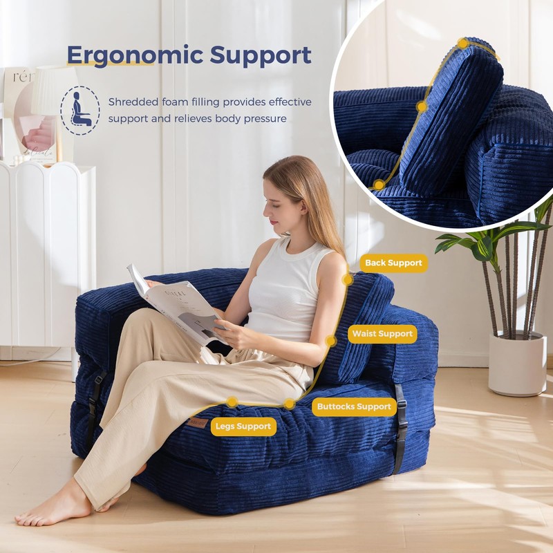 MAXYOYO Folding Sofa Bed, L-Shaped Convertible Sofa Bed with Armrest
