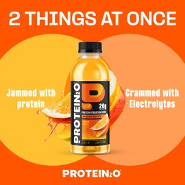 Protein2o Hydration Drink - 2-in-1 Liquid Clear Whey Protein Isolate and Electrolyte Drink - 20g Protein, Vitamins B5, B6 - Post-Workout Recovery - 16.9 Fl Oz - 12 Count Orange Mango