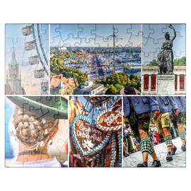 MyPuzzle Wiesgaudi No.3 - Colorful Collage of The Oktoberfest in Munich, Theresienwiese, Bavaria, Germany - Premium 100 Piece Jigsaw Puzzle for Adults