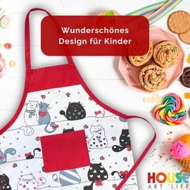 HOUSE ART LIFE Kids Apron with Pocket, Adjustable Kitchen Apron, BBQ Apron for Kids for Baking, Cafe, Gardening, Barbecue, Cook, Kitchen, Restaurant, Home | Many Colours, White Cats