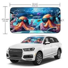 Funny Octopus Car Windshield Sun Shade Foldable Sunshade Front Window Cover Sun Visor Protector Accessories for Truck SUV (64x32 inches)