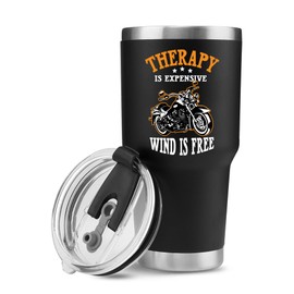 Panvola Therapy Is Expensive Wind Is Free Motorcycle Gifts Vacuum Insulated Tumblers Biker Rider For Dad Husband Boyfriend Uncle Travel Mug (30 oz)