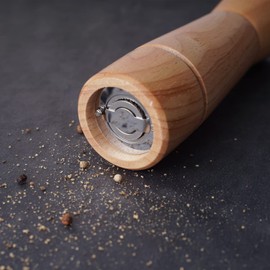DeroTeno Pepper Mill, Adjustable Pepper Mill Made of Stainless Steel, Rubber Wood, 16.5 cm Height, Bottom Diameter: 5 cm, Top Diameter: 4.5 cm (Tray is NOT Included)
