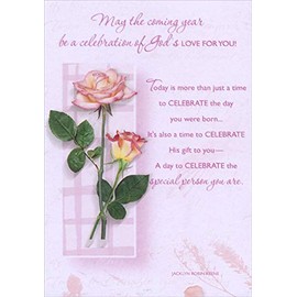 Designer Greetings Two Pink Roses on Light Pink Religious : Inspirational Birthday Card for Her : Woman : Women