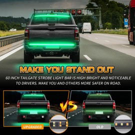 XRIDONSEN 48 inch Truck Green Tailgate Emergency Lights Strip Rear Window Lights 288 LED Tail Strobe Lights Firefighter Lights Flashing Warning Hazard Safety Lights for Vehicles Trucks Pickup POV