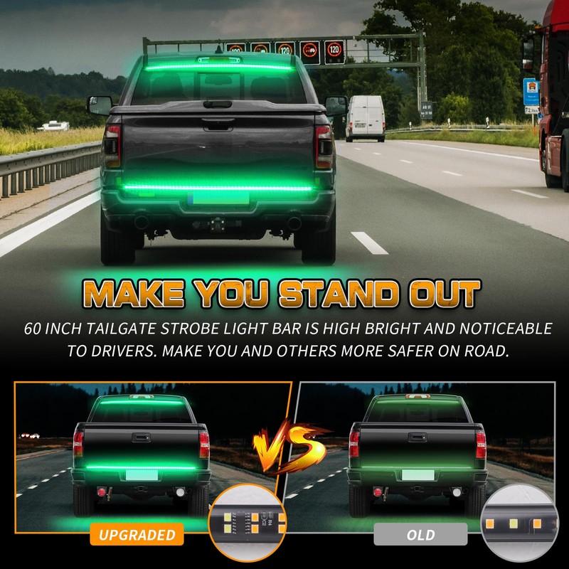 XRIDONSEN 48 inch Truck Green Tailgate Emergency Lights Strip Rear
