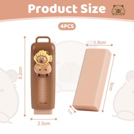 FloralGrace Pack of 4 Capybara Retractable Erasers, Capybara Eraser with Eraser Refills, Retractable Eraser for Children, Students