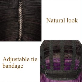 Purple Wig With Bangs Short Bob Synthetic Cosplay Wig for women Costume Wigs (12" Ombre Dark Purple Color)