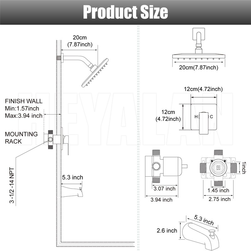 Heyalan Shower Faucet Set with Tub Spout Shower Trim Kit