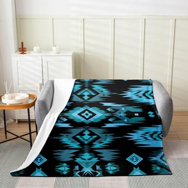 Feelyou Southwest Native American Design Flannel Fleece Blanket Throw 50"x60" Southwestern Geometric Plush Throw Blanket for Boys Girls Children Tribal Blanket Striped Boho Blanket