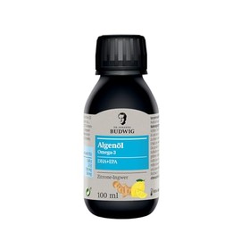 Dr. Budwig Premium Omega 3 Algae Oil Vegan Lemon Ginger (100 ml) - High Dose - 2300 mg Natural DHA, DPA & EPA - Liquid - Laboratory Tested - Alternative to Fish Oil