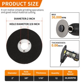 2 Inch Cut-Off Wheel,12 Pack 2” Metal Cutting Discs 3/8 in Arbor Hole,Die Grinder Steel Carbon PVC Cutter with 1/4in Shank Mounting Mandrel Holder Accessories for Air Grinders Drill Rotary Tool