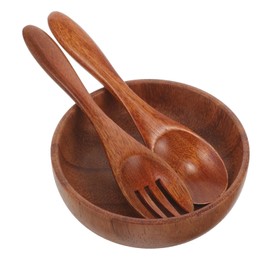 Ipetboom 1Set Wooden Salad Bowl Set Smooth Edge Acacia Wood Fruit Bowl with Spoon Fork Tableware for Mixing Serving Salads Safe Sturdy Design for Everyday Use