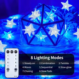 Minetom 33ft Blue and White Star String Lights Plug in
