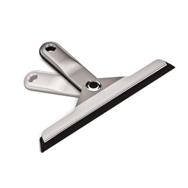 simplehuman BT1071 Foldaway Shower Squeegee with Suction Holder for Bathroom Shower Door, Window, Glass Cleaning, Easy Streak-Free Clean, Rustproof, Brushed Die-Cast Zinc + Anodised Aluminium