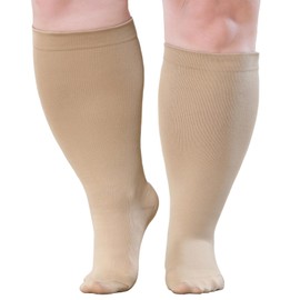 AMITOFO Plus Size Compression Socks Wide Calf for Women Men, 20-30mmHg Medical Grade Support for Circulation, Edema, Varicose Veinss Suitable for Nursing, Travel, Running, XXXL Nude