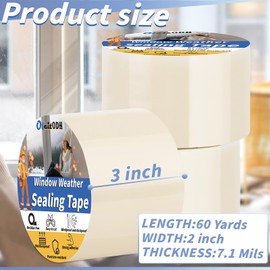 3 Pack Transparent Window Weather Sealing Tape 3" x 60 Yds Clear Window Insulation Tape Heavy Duty Window Draft Isolation Sealing Film Tape Clear Draft Stopper Adhesive Tape for Doors,Windows