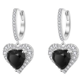 MAARRING Heart Earrings for Women - Dainty Cubic Zirconia Small Black Heart Huggie Hoop Earrings with Charm Drop, Jewelry Gift for Ladies