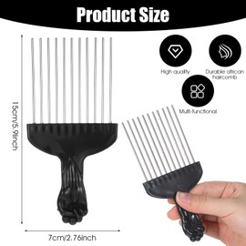 Gjinxi 4 PCS Afro Hair Comb Picks Black Metal Curly Hair Styling Pick Plastic Fist Design Steel Handle Comb Set Detangling Lift Hairdressing Wig Detangler Tools for Natural Braid Men Women Travel