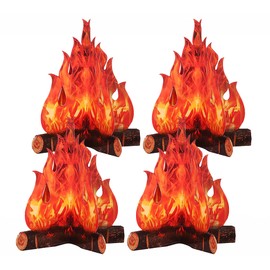 Thymart 3D Fake Fire 10.6 12 Inch Artificial Fires Fake Flame Paper Decorative Cardboard Campfire Centerpiece Flame Torch for Campfire Party Decorations - Pack-of-4Pcs