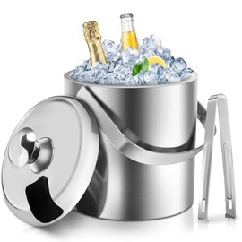 Sailnovo 1.3 L Ice Bucket with Tongs & Strainer, Double Wall Ice Bucket for Parties and Cocktail Bar