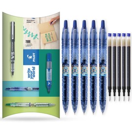 Pilot B2P Gel Roller Ball Pen - Begreen Range - 89% Recycled - Blue Ink - Pack of Pens + Refill Inks - In Pillow Packaging (Pack of 5 + 5)