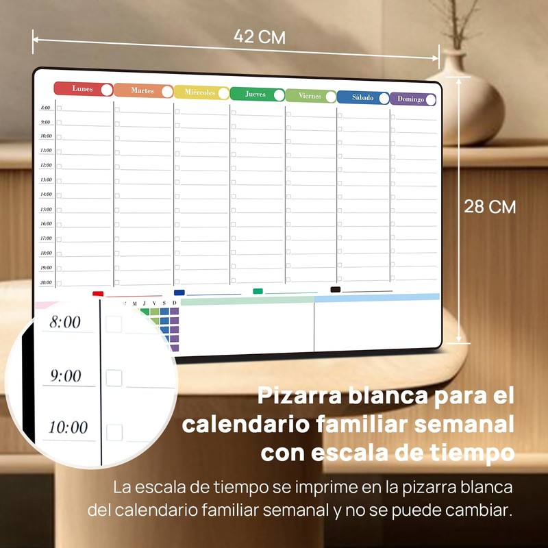 POPRUN Pizarra Calendario Magnetico Nevera 42 x 28 cm -