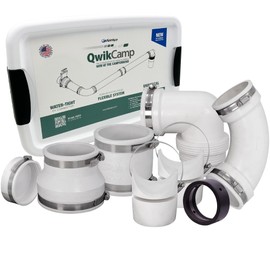 Fernco QwikCamp RV and Camper Sewer Waste Plumbing Connection System Kit with Slip Fit Coupling Adapter for 3-in. PVC Pipe and Pipe Stands in White