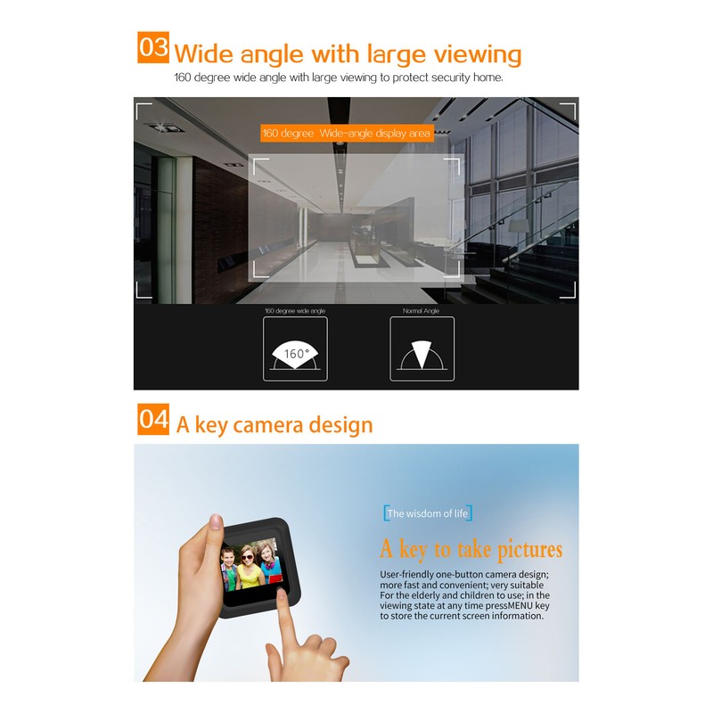 Home Video Doorbell 145 Degree Wide Angle 2.4in Digital LCD