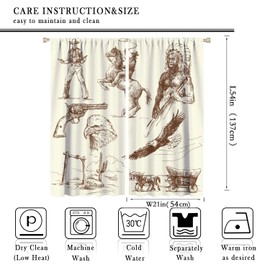 Cowboy Blackout Curtain, Retro Western Desert Window Drapes Cowboy Riding Horse Indian Eagle Rod Pocket Curtain for Bedroom Living Room Kitchen Office Decor,Total Size of The 2 Panels is 42x54in