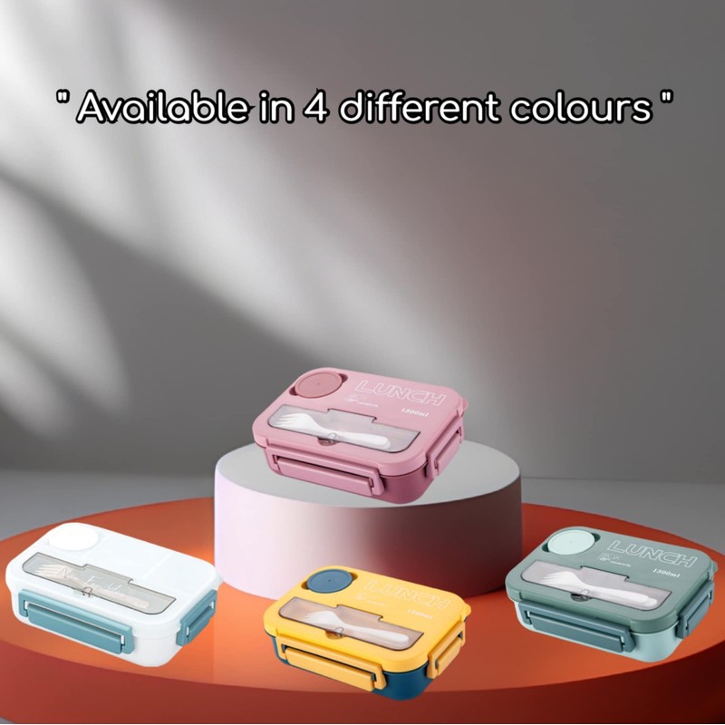 1.3L 4 Compartment Insulated Portable Plastic Bento Lunch Box, Microwaveable,