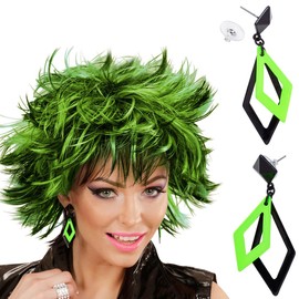 NET TOYS 80s Earrings Rhombus Women's Earrings Black/Green Fashion Jewellery Stud Earrings 80s Earrings Neon