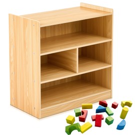 Wonderjune Mobile Block Storage Cart, Classroom Furniture Large Wood Shelves Toy Organizers with 4 Wheels Compartment Solid Wood Storage Cabinet for Playroom, Nursery, Classroom, Kindergarten