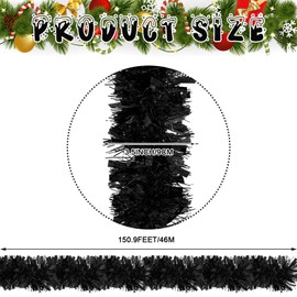 Ceenna 150 Feet Christmas Tinsel Garland Metallic Twist Garland Shiny Hanging String Ornaments for Christmas Tree Party Supplies Indoor and Outdoor Decoration(Black)