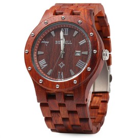 BEWELL AIMES Men's Wooden Watches Handmade Analog Quartz Wristwatch Luxury Lightweight Date Retro Casual Watch