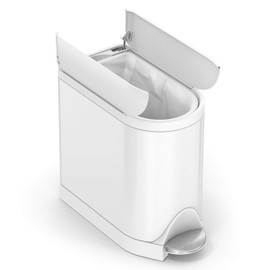 simplehuman 10 Liter / 2.6 Gallon Butterfly Lid Bathroom Step Trash Can, White Steel