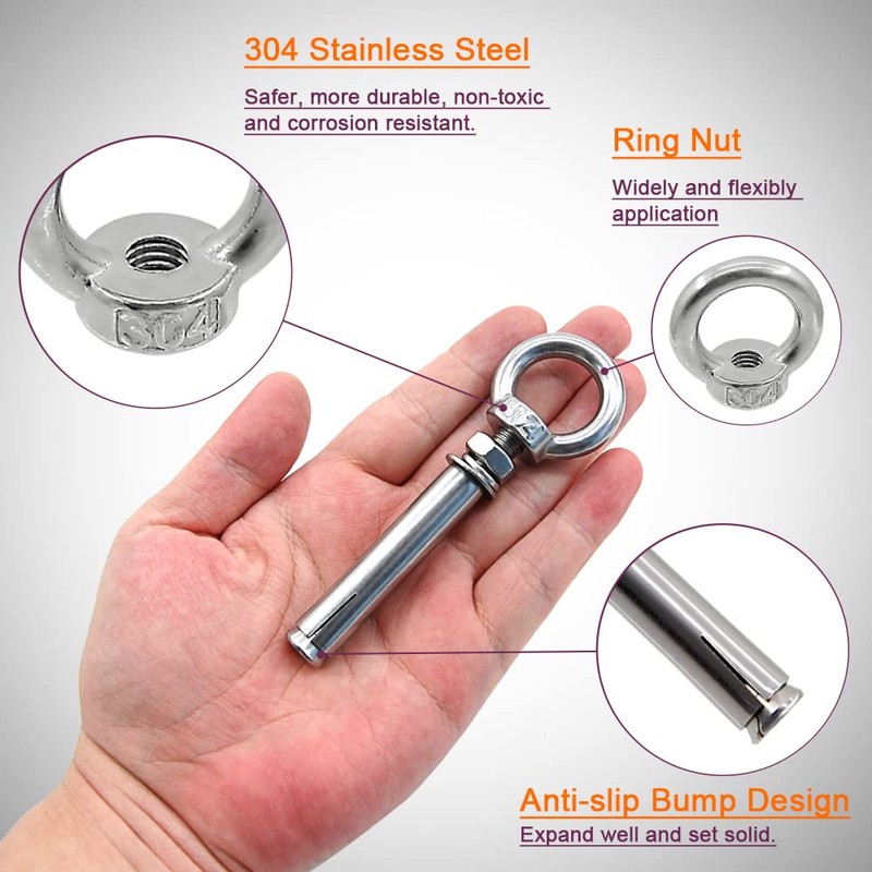 M8* 80mm Expansion Screw with Eye Ring Anchor Internal Eye