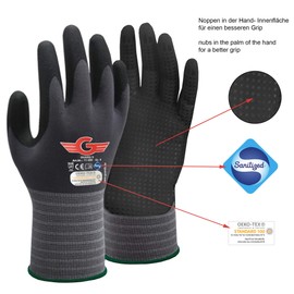 12 pairs of work gloves with nubs, guard 5, nitrile assembly gloves with improved grip thanks to knobs, robust and durable.