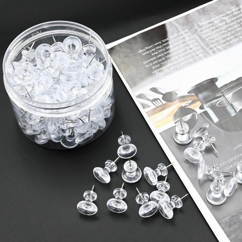 100 Pack Large Push Pins Clear Thumb Tacks 1 Inch
