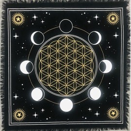 AVA Collections Altar cloth 24 x 24 inches Gold Silver Tarot Table Cloth the Moon Phase Spiritual Healing Tarot Table Mat Prints Board Game wiccan ouija board Table Cover (Moon Phase)