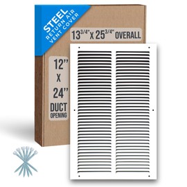 Fits 12x24 Duct Opening | Steel Return Air Grille by Handua | Vent Cover Grill for Sidewall and Ceiling | White | HVAC Cold Air Intake Grille | Outer Dimensions: 13.75"W X 25.75"