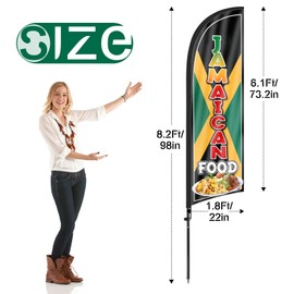 Jamaican Food Advertising Feather Flags Banner, Jamaican Food Swooper Flags with Poles and Ground Stake, 8FT Advertising Feather Flags Sign for Jamaican Food Business