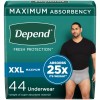 Depend Fresh Protection Incontinence Underwear for Men XX Large 44