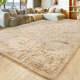 Large 9x12 Area Rugs for Living Room, Soft Shag Living Room Rug Thick Fluffy Rug for Bedroom, Plush Fuzzy Carpet for Girls Boys Kids Room Non Slip Dorm Rug for Home Decor Aesthetic, Camel