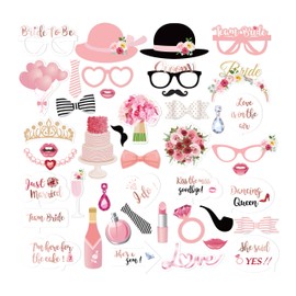 Kristin Paradise 44Ct Wedding Bridal Shower Photo Booth Props with Stick, Engagement Decorations, Party Supplies for Bachelorette, Bride Parties and Engaged, Pink Favors, She Said Yes Selfie Props