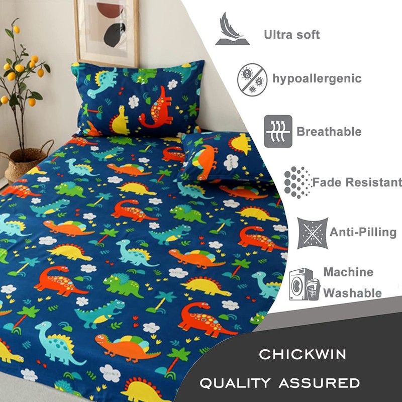 Chickwin Dinosaur Single Bed Fitted Sheet -30cm Deep, Cute Cartoon