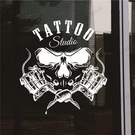 Vinyl Tattoo Studio Logo Sign Wall Window Sticker Art Home Wall Tattoo Shop Store Decoration Wall Decal Mural TM-124 (White)