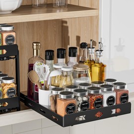 BOIVSHI Pull Out Spice Rack Organizer for Cabinet, Heavy Duty-Slide Out Spice Rack, Vertical Spice Rack for Kitchen Cabinet and Pantry (10.5''Wx10.5''Dx2.8''H, Metal Black)
