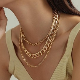 Atentuyi Chunky Gold Necklace Silver Thick Necklace Layered Necklace Choker Chunky Cuban Necklace Link Cuban Chain Necklace Stacked Necklace Curb Necklace Statement Necklace Jewelry for Women